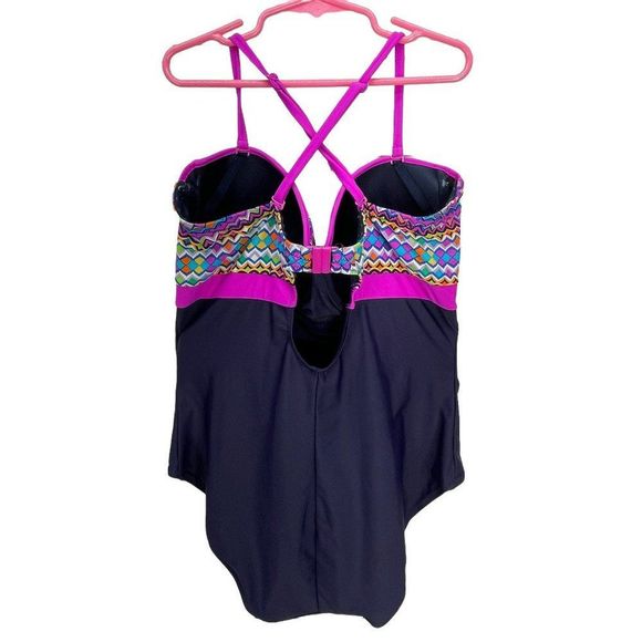 Ysabel Mora Women One Piece Pink Blue Geometric Design Swimsuit Swim Wear SZ 16 - Picture 2 of 7